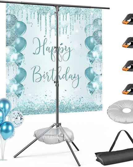 EMART T Shape Backdrop Stand 8.5x5ft, Adjustable Green Screen Photo Banner Holder with Water Bag and 4 Clamps Photography Background Support Kit for Parties, Photoshoot, Balloon