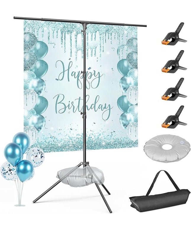 EMART T Shape Backdrop Stand 8.5x5ft, Adjustable Green Screen Photo Banner Holder with Water Bag and 4 Clamps Photography Background Support Kit for Parties, Photoshoot, Balloon