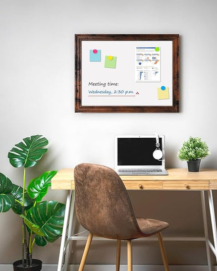 White Board for Wall, 24'' x 18'' Magnetic Dry Erase Board, Decorative Whiteboard, Brown Vintage Wooden Frame