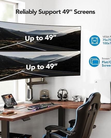 HUANUO Dual Monitor Arm for 13-49" Ultrawide Screens up to 40 lbs, Heavy Duty Aluminum Extra Tall Monitor Desk Mount, Vertical Stacked Fully Adjustable Dual Monitor Mount, Max VESA 100x100