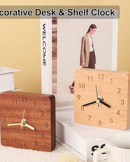 Kattepote Wooden Table Clock on Stand, Decorative Battery Operated Desk and Shelf Clock, Silent Non-Ticking Desktop Clock for Office, Living Room or Bedroom Decor, Square Shape, Sapele Wood