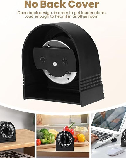 Kitchen Timers for Cooking, 60 Minute Wind Up - Chef Cooking Timer with Loud Alarm,100% Mechanical Desk Timer -No Batteries Required - Manual Countdown timers for Home, Study and Cooking (Black)