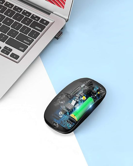 Wireless Bluetooth Mouse Rechargeable Laptop Mice with LED Use Portable(BT5.2 and USB 2.4G) Dual Mode Connection Silent Slim Computer Mouse for Laptop/iPad Tablet/Apple MacBook/PC (Black)