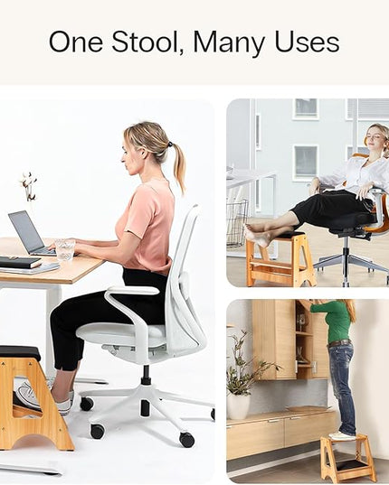 StrongTek Double Step Footrest, Adjustable Wooden Foot Stool with 3 Height Levels, Cushioned Top & Non-Slip Base, Ergonomic Under Desk Leg Rest for Office Home