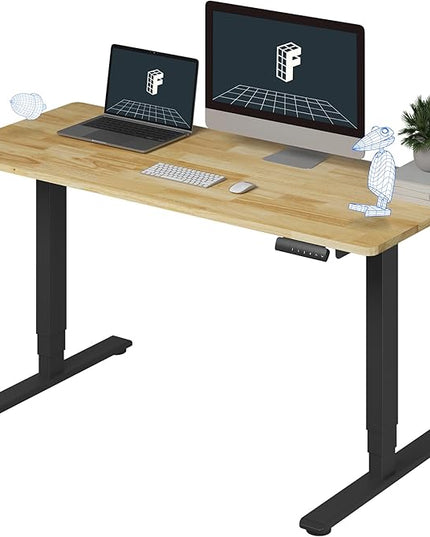 FlexiSpot E6 Solid Wood 3-Stage Dual Motor 55 x 24 Electric Standing Desk, Holds 220 lbs, Adjustable Height w/ Memory Presets, Butcher Block Rubberwood Desktop & Black Frame, Ships in 2 Boxes