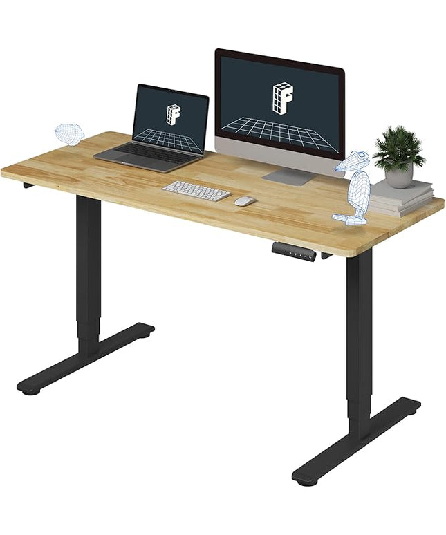 FlexiSpot E6 Solid Wood 3-Stage Dual Motor 55 x 24 Electric Standing Desk, Holds 220 lbs, Adjustable Height w/ Memory Presets, Butcher Block Rubberwood Desktop & Black Frame, Ships in 2 Boxes