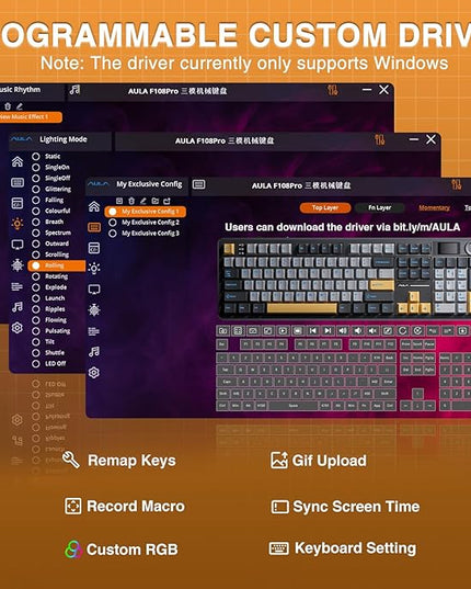 AULA F108 PRO - Wireless Mechanical Keyboard with Screen&Knob,Hot Swappable Gaming Keyboard with 8000mAh Battery,Pre-lubed Switches,RGB Backlit,PBT Keycaps Creamy Sounding Computer Keyboards,104 Keys