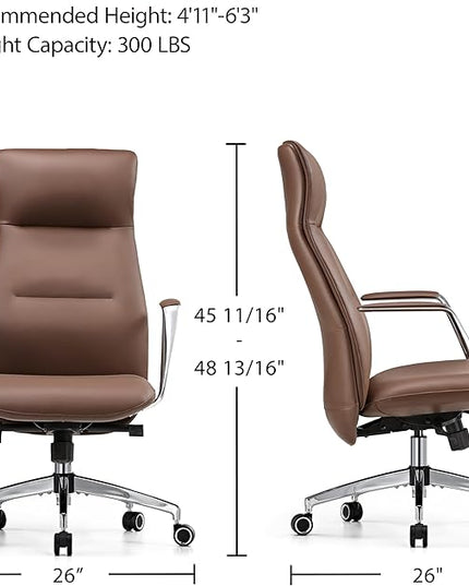 EUREKA ERGONOMIC Royal Slim Executive High Back Brown Leather Office Chair, Home Desk Chair for Adults, Big and Tall with Wheels, Swivel Rolling