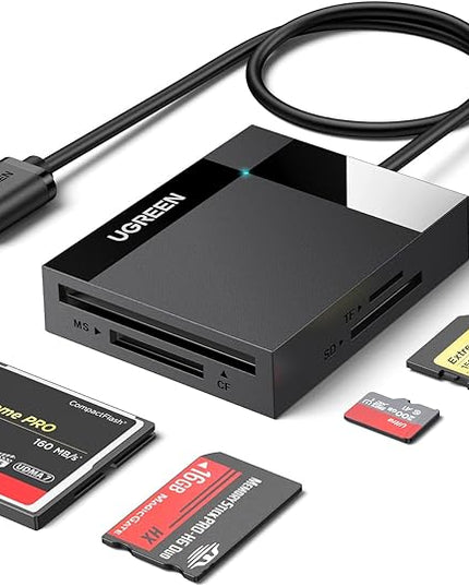 UGREEN SD Card Reader USB 3.0 Card Hub Adapter 5Gbps Read 4 Cards Simultaneously CF, CFI, TF, SDXC, SDHC, SD, MMC, Micro SDXC, Micro SD, Micro SDHC, MS, UHS-I (Black)