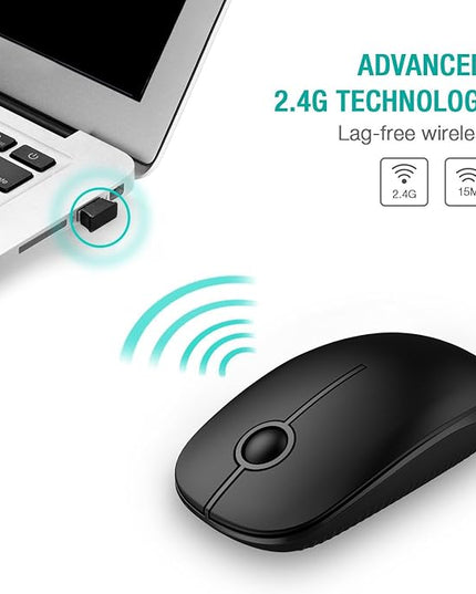 VssoPlor Wireless Mouse, 2.4G Slim Portable Computer Laptop Mouse with Nano Receiver Quiet Silent Optical Mice for Notebook, PC, Laptop, Computer-Black