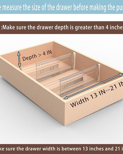 6 Pack Adjustable Drawer Dividers for Clothes,4" High Expandable From 13-21" Clear Drawer Organizers, PC Plastic Separators for Dresser/Bedroom/Bathroom/Kitchen/Office Storage