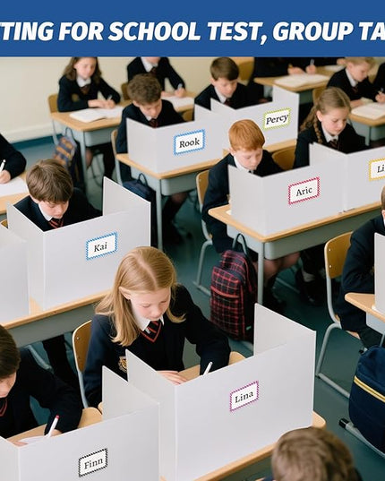 24 Pack Desk Dividers for Students,3-Fold Privacy Screens,Testing Dividers for Classroom Waterproof,Plastic Easy Clean Privacy Shields for Student Includes Extra Labels