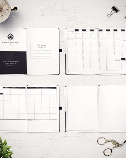 Smart Planner Pro – Undated Daily Planner – Medium B5 – Achieve Goals & Increase Productivity with Weekly, Monthly, Work Sections - Organizer Planner with Back Pocket, 3 Satin Bookmarks & Pen Holder