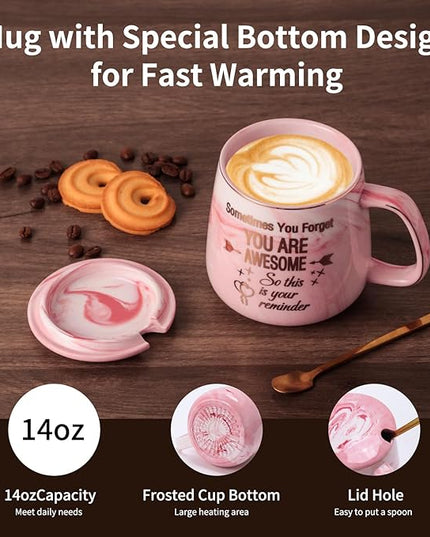 Coffee Mug Warmer & You are Awesome Mug Set, Electric Cup Warmer for Desk, Beverage Warmer with 4 Temperature Setting, 8-Hours Auto Shut Off
