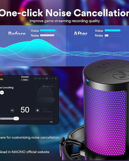 MAONO USB Gaming Microphone for PC, Noise Cancellation Condenser Mic with RGB Lights, Mute, Gain for Streaming, Recording, Podcast, Chat, Twitch, YouTube, Discord, Computer, PS5, PS4, GamerWave