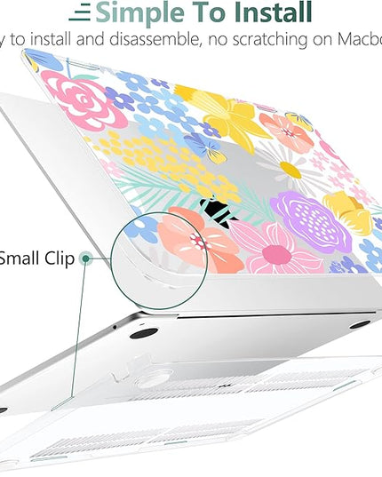 DONGKE for M4 MacBook Air 13.6 Inch Case 2025 2024 2023 2022 Model A3240 A3113 A2681 M3 M2 Chip, Plastic Hard Shell Case Cover with Touch ID for MacBook Air 13 Inch M4 - Spring Flowers