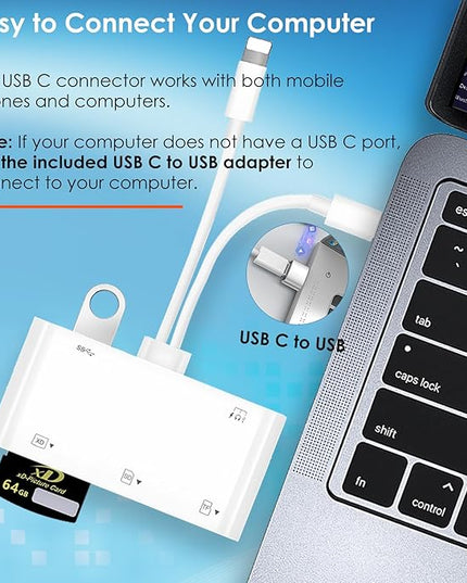 9-in-1 Memory Card Reader Universal SD Card Reader for iPhone/iPad, CF/SD/MicroSD/MS/XD Card Reader & USB OTG Adapter with USB-A/USB C/Lightening Connector for iPhone 16/iPad Pro/Samsung Galaxy S25