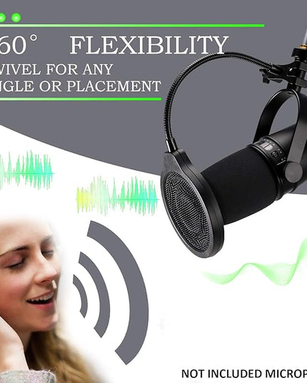 YOUSHARES Pop Filter - 4 Inch 3 Layers Metal Windscreen with Flexible 360° Gooseneck Clip Mic Mask Shield Compatible with Shure MV7 Mic