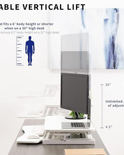 VIVO 32 inch Desk Converter, K Series, Height Adjustable Sit to Stand Riser, Dual Monitor and Laptop Workstation with Wide Keyboard Tray, White, DESK-V000KW