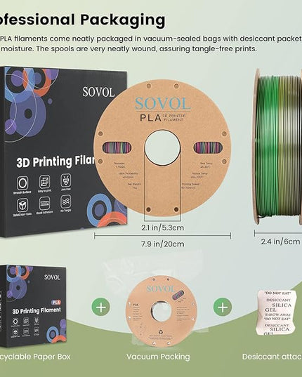 Sovol 3D Printer Silk Shiny Multicolored Fast Gradient Change Rainbow PLA 1 kg (2.2 lbs) Spool 3D Printing Materials, Wiring Tightness, Dimensional Accuracy +/- 0.03 mm, 1.75 mm, Red Rainbow