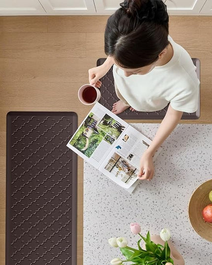 Kitchen Mats for Floor 2 Piece - Anti Fatigue Mats for Kitchen Floor - Non Slip Cushioned Rugs for Standing, Office, Sink, Laundry, Chocolate