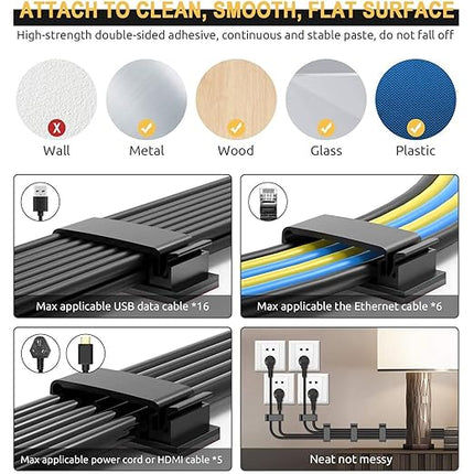 5Pcs Self Adhesive Cable Management Clips,Cable Organizers Wire Clips Cord Holder for PC Laptop Ethernet Cable Desktop Home Office(2.1’’ x 0.75’’ x 0.28’’, Black)