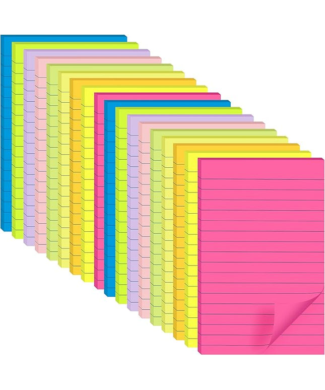(18 Pack) Lined Sticky Notes 4x6 in Post, Self-Stick Pads Bright Colors Sticky Note, Recyclable, Easy to Post for Home, Office, School
