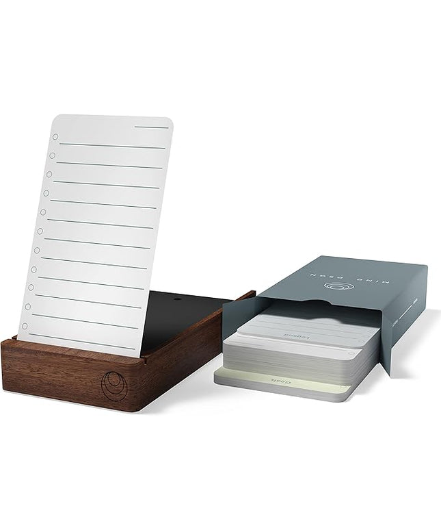 Undated Daily Planner To Do List Notepads and Walnut Stand - 120 Checklist Cards, 10 Goal Cards - Perfect Note Pads for Work Desk or School - ADHD Office Accessories - Productivity Task Analog