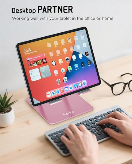 Tablet Stand Holder for Desk, Adjustable Desktop Tablet Holder, Foldable Aluminum Tablet Mount for iPad pro 12.9, iPad Air Mini, Samsung Galaxy Tabs Z Fold Kindle Fire,4-12 inch, Rose Gold