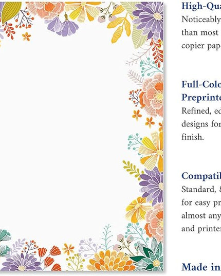 Current Wildflower Floral Letter Paper - Spring Stationery Papers With Decorative Wildflower Border, Printable Holiday, Wedding & Bridal Shower, & Invitation Sheets, Set of 25, 8 1/2" x 11"