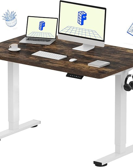 FLEXISPOT EN1 One-Piece Standing Desk with 1-Inch Thick Seamless Desktop, 48"x30" Electric Height Adjustable Desk for Home Office, Multi-Monitor Setups & Easy Assembly, Rustic Brown
