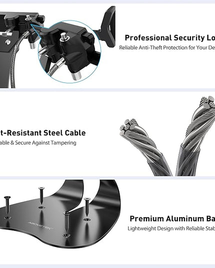 AboveTEK Anti-Theft iPad Kiosk Stand, 360° Swivel POS Tablet Mount with Security Cable & Key, Fits 7–13-inch iPad & Samsung Galaxy Tab, Perfect for Retail & Business