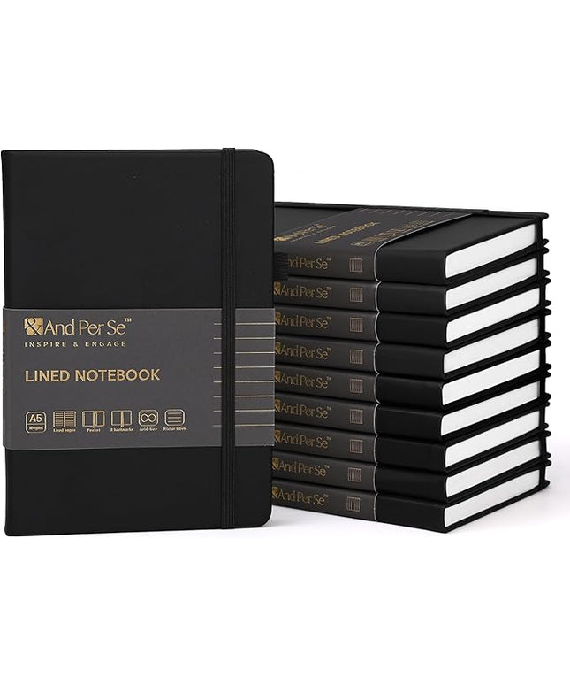 &And Per Se Lined Journal Notebook (10 Packs), 160 Pages, A5 5.7 x 8 inches College Ruled Thick Paper Notebook Journals for Writing, Hardcover Notebooks for Women Men Office School (Black)