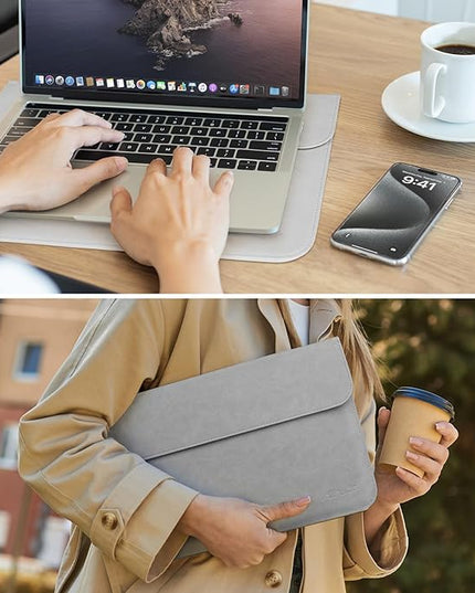 Allinside 13 Inch Laptop Sleeve Case for MacBook Air 13 2018-2025/MacBook Pro 13 2016-2022/Macbook Pro 14 2021-2024, Waterproof Matte PU Leather Horizontal Envelope Protective Case Cover, Gray