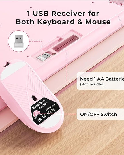 Wireless Keyboard and Mouse Set with Quiet Keys, 2.4G Full Size Ergonomic Keyboard with Wrist Rest, Protective Covers, Soft Touch Silent Design for Windows, Computer, PC and Laptop