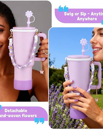40 oz Tumbler with Handle Straw and Accessories, Drop & Abrasion Resistant, Vacuum Double-Layer Insulation, Ideal for Camping, Fitness, Outdoor Use