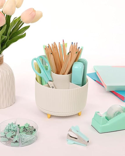 SKYDUE Teal Office Supplies Set, Office Desk Accessories 10Pcs, Pencil Holder for Desk, Stapler, Tape Dispenser, Scissors, Clips and 1000pcs Staples, School Supplies for Teacher