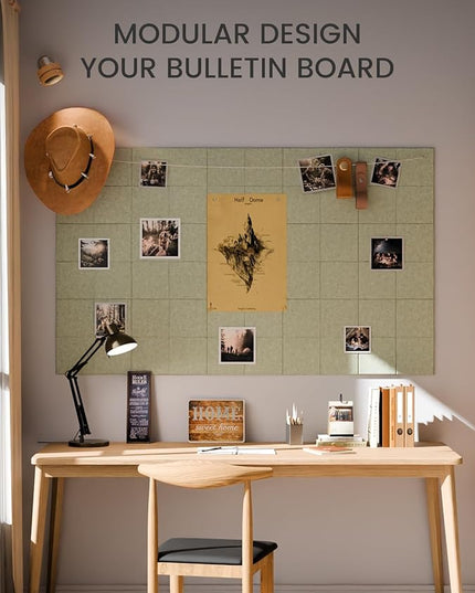 Large Felt Bulletin Board 36"x24", 6-Pack 4-Compartment Wall Organizer, Cork Board Alternative with 60 Removable Adhesive Tabs, Modular Felt Panels for Home Office, Classroom and Study-Sage