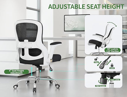Ergonomic Office Chair - Computer Desk Chairs Comfy, Mesh High-Back Gaming Chair with Adjustable Lumbar Support, Executive Task Chair for Adults, Comfortable for Long Hours (White Black)