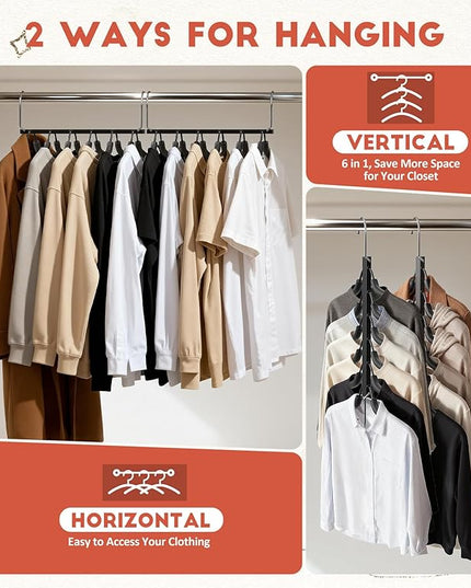 Clothes Hangers Space Saving 6 Tier Coat Hangers, Swing Arm Non Slip Padded Multi Sweater & T Shirt Hangers, 3 Packs Heavy Duty Stainless Steel Sweater Closet Organizers and Storage