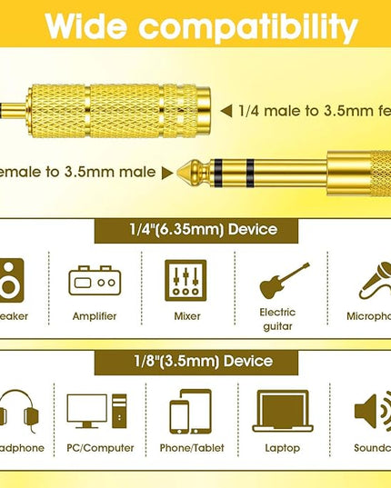 8 Pack 3.5mm to 1/4" Adapter, Headphone Jack Adapter, 1/8 inch Male to 1/4 inch Female and 1/4" to 3.5mm Audio Converter for Electric Guitar, Keyboard, Mixer, Amp, Amplifier, Bass, Headphone, Headset