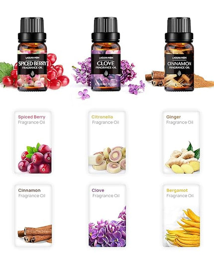 Lagunamoon Fall Essential Oils Set - Spice Fragrance Oils Autumn Gift Set for Diffusers, Home Care, Candle Making Scents, Aromatherapy - Cinnamon, Clove, Citronella, Ginger and Spiced Berries (10mL)
