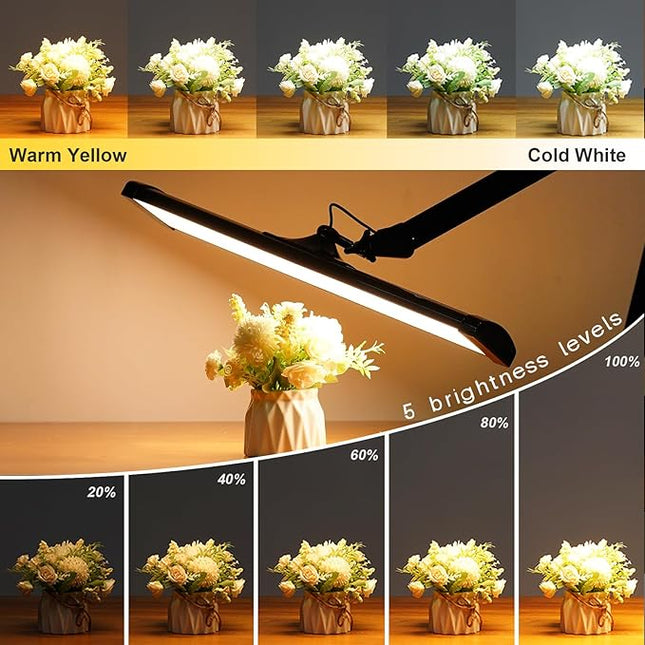 LED Architect Desk Lamp, 4500 Lumens, Dimmable, Metal Swing Arm, 5 Color Temperatures, 50W, Ideal for Task Work, Drafting, Reading, Clamp-on Office Table Lamp with 684 Bright LEDs (Black, CCT)