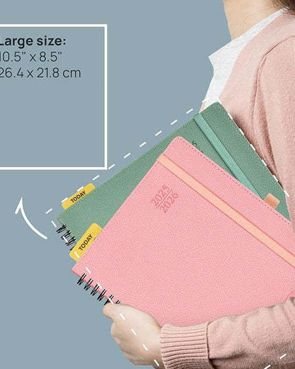 POPRUN Planner 2025-2026, Horizontal Weekly Notebook Jul.25-Jun.26 (Large 8.5''x 10.5''), Academic Calendar Book with Monthly Tabs, Spiral Soft Cover, Inner Pocket, 100 GSM - Aquamarine