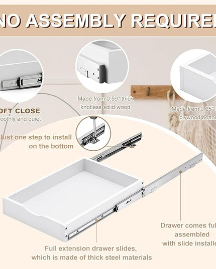 Menkxi 2 Set Pull out Tray Cabinet Organizer Wooden Pull Drawers storage Slide out Pantry Shelf for Base Cabinet Kitchen Gentle Close Fully Assembled Accessories(White,15'' X 21'' X 3'')