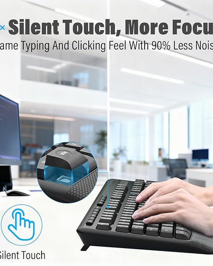 E-YOOSO Wireless Keyboard and Mouse Combo,Silent Soft Touch Quiet Keyboard Less Noise 90%,Ergonomic with Wrist Rest,2.4GHz 104 Keys Full Size,2400 DPI Mouse,for PC Computer/Laptop/Mac Air/Mini/Pro