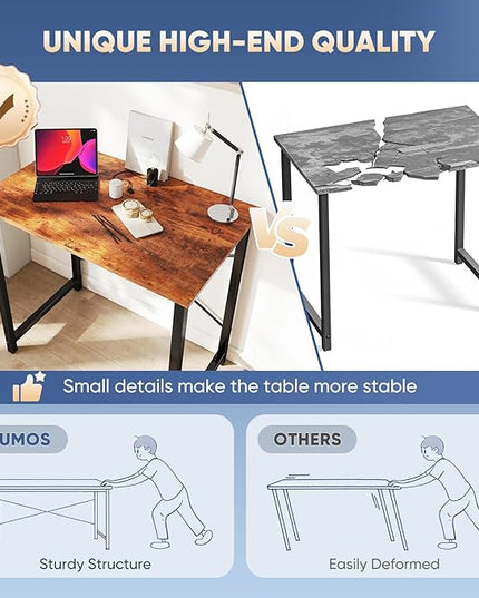 DUMOS 32 in Small Computer Desk for Home Office, Modern Study Work Table Simple Style for Bedroom, Writing Desks with X-Shaped Reinforcement, Rust