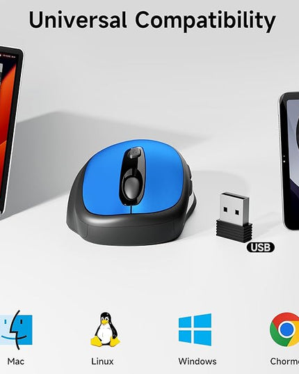 memzuoix Wireless Mouse, 2.4GHz Nano Receiver, 3 DPI Levels (800/1200/1600), 6 Buttons, Compatible with PC/Mac/Laptop (Blue)