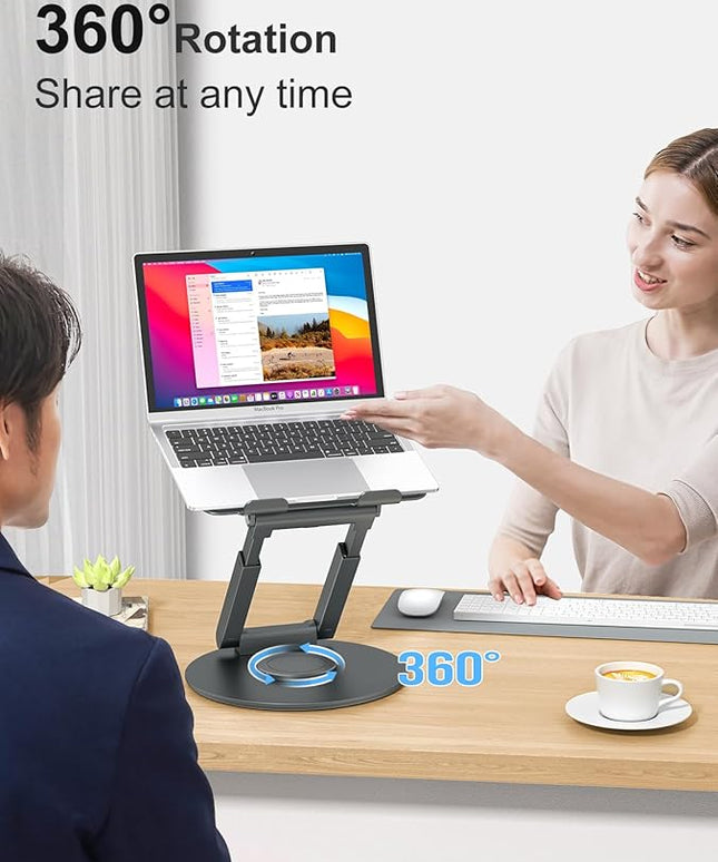 tounee Telescopic Laptop Stand for Desk with 360° Swivel Base, Sit to Stand, Height Adjustable, Portable Riser Holder for Good Posture, Compatible with MacBook Pro, All Laptops 10-17"-Gray