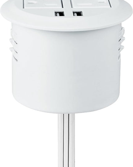 Desktop Power Grommet Power Outlet Socket Desk Data Center 2 Outlet with 2 USB Ports with 10 FT Extension Cord(White)